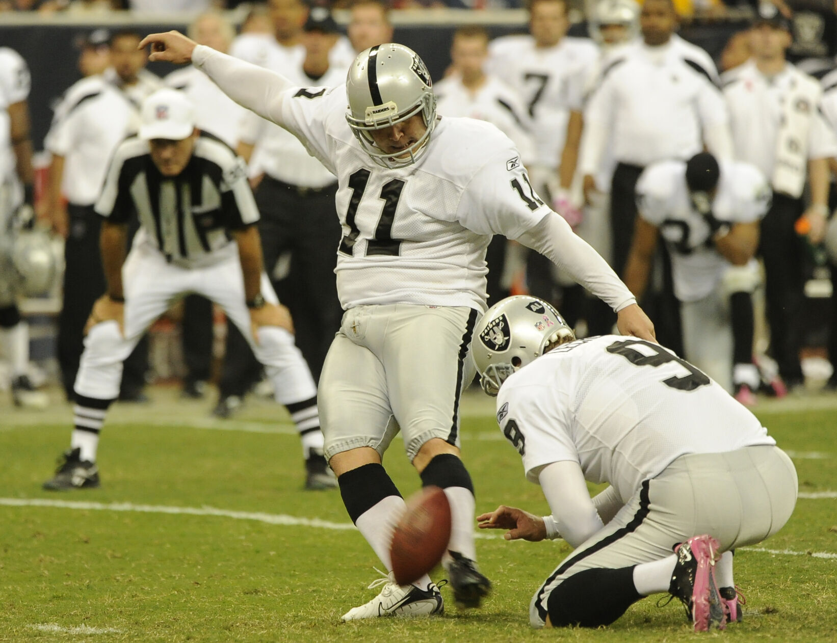 2011: Sebastian Janikowski kicks three 50+-yard field goals to lead Oakland